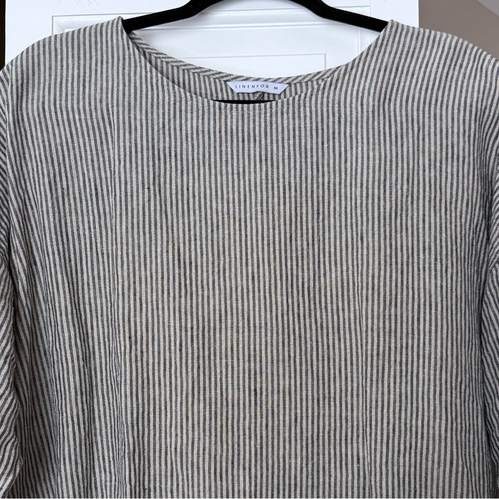 Linenfox Striped Linen Tunic Top Size Medium - Oversized Slow Fashion - Picture 2 of 3
